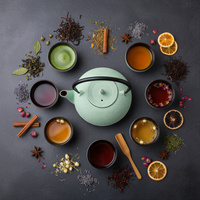 CZAJNIK ŻELIWNY ZAPARZACZ 1,8L Z ZESTAW 6 CZAREK DO HERBATY ZIÓŁ MIĘTOWY