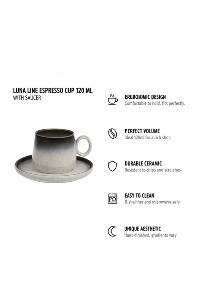 FILIŻANKA CERAMIKA 120 ML ELEGANCKI DESIGN Z TALERZYKIEM LUNA LINE
