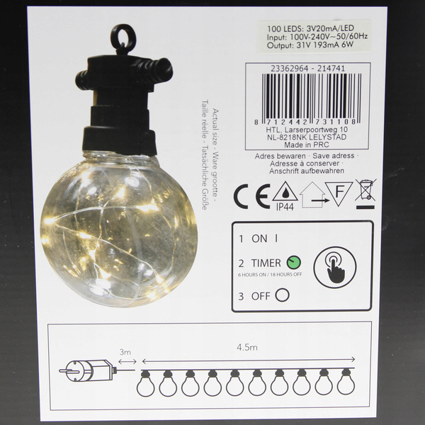 GIRLANDA ŻARÓWKAMI 100 LED Z GNIAZDEM DO ŁĄCZENIA