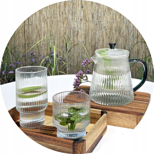 Żaroodporny szklany ZESTAW JUSTINE zaparzacz + 2 szklanki ZIELONY