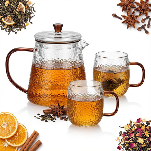 Żaroodporny szklany ZESTAW JACK zaparzacz + 2 szklanki BURSZTYN