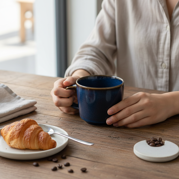 KUBKI DO KAWY HERBATY KUBEK ZESTAW 6 SZTUK 350 ML CIEMNONIEBIESKIE CERAMIKA