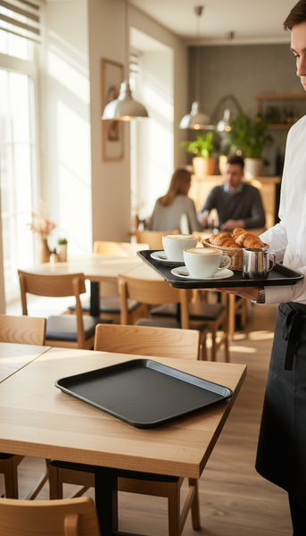 TACA KELNERSKA KUCHENNA CZARNA PROSTOKĄTNA ANTYPOŚLIZGOWA 41.5×30.5×2 cm