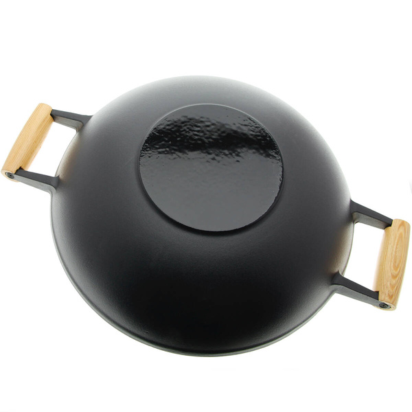 WOK ŻELIWNY PATELNIA 37 CM Ø POKRYWKA ZESTAW + PRZYBORY