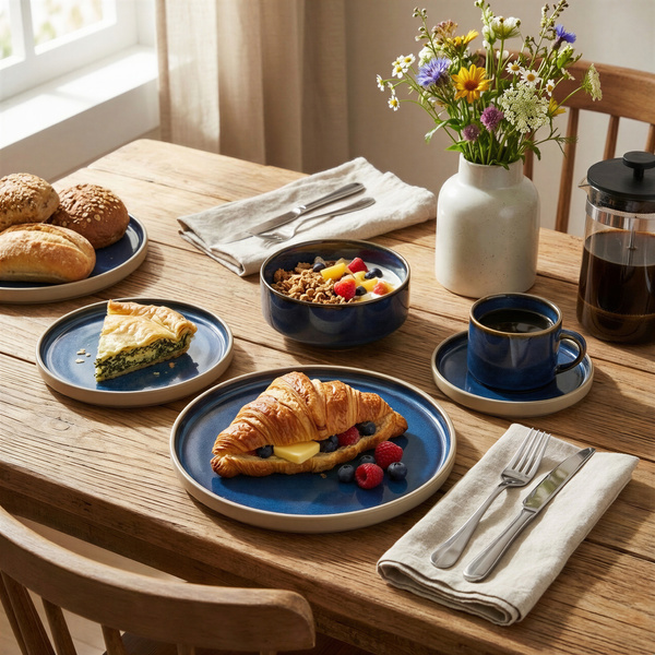 SERWIS OBIADOWYO KAWOWY 30 EL. DLA 6 OSÓB FILIŻANKI DO KAWY BLUE CERAMIKA