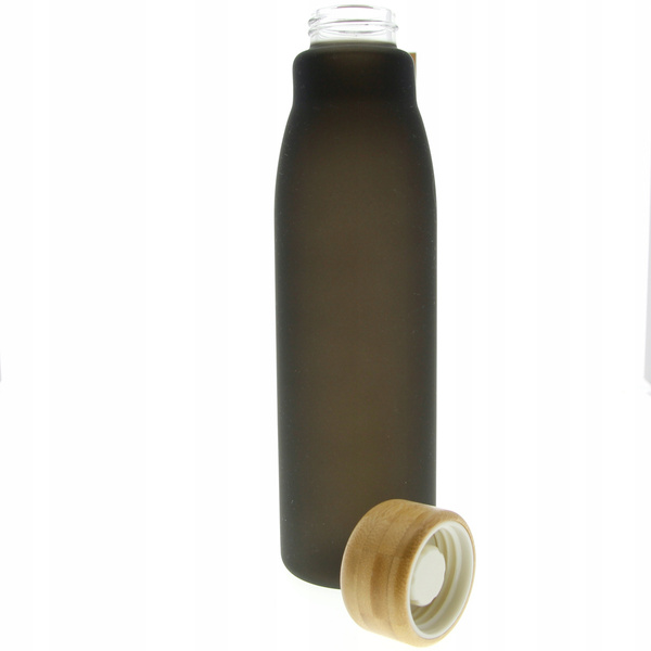 BUTELKA SZKLANA BIDON DO WODY NA SIŁOWNIE EKO 600 ML ZAKRĘTKA BAMBUSOWA