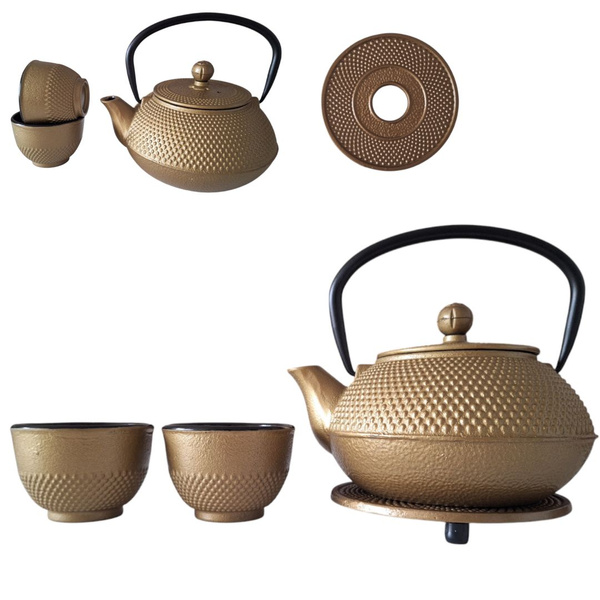 CZAJNIK IMBRYK ZAPARZACZ ŻELIWNY 0,8L ZESTAW DO HERBATY 2 CZARKI PODKŁADKA