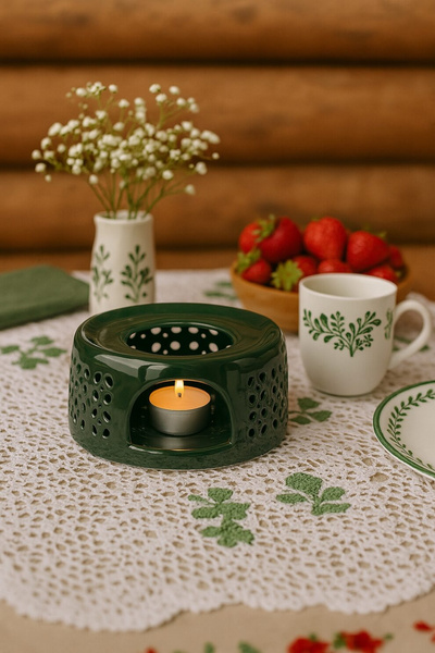 PODGRZEWACZ CERAMICZNY DO DZBNAKA CZAJNIKA NA ŚWIECZKĘ TEA LIGHT ZIELONY