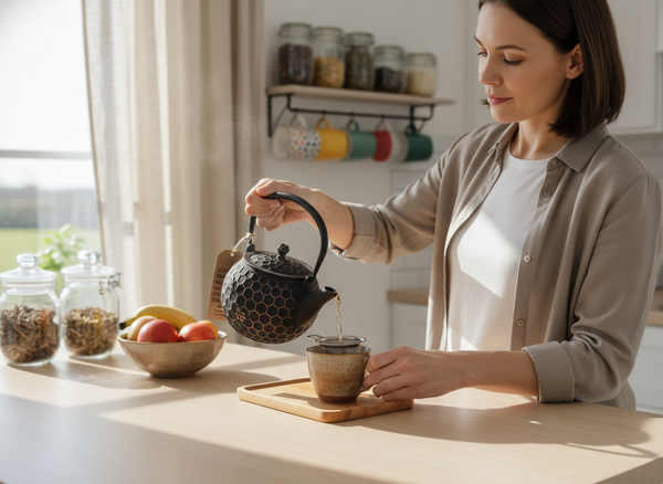 CZAJNIK ŻELIWNY IMBRYK 1,8L ZAPARZACZ DO HERBATY Z MIEDZIANYMI AKCENTAMI