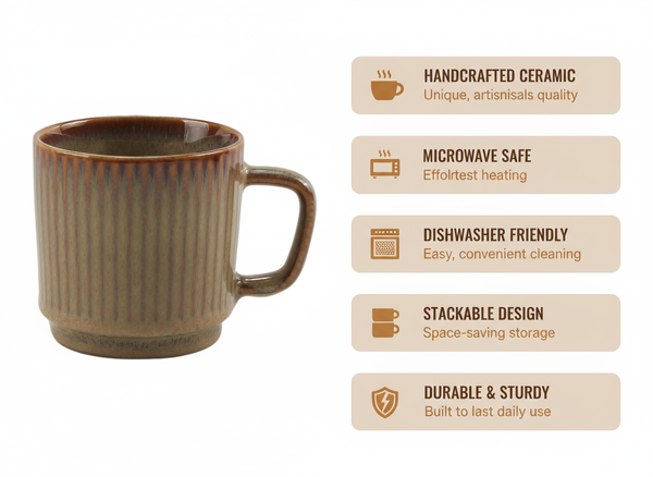 KUBEK CERAMIKA 350ML ELEGANCKI I FUNKCJONALNY BROWN BISTRO MUG