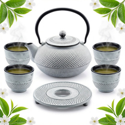 CZAJNIK 1,5L ŻELIWNY 4x CZARKI PODKŁADKA ZESTAW