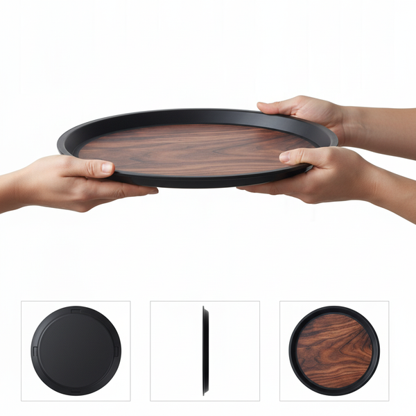 TACA KELNERSKA KUCHENNA OKRĄGŁA 36 cm DO SERWOWANIA IMITACJA DREWNA