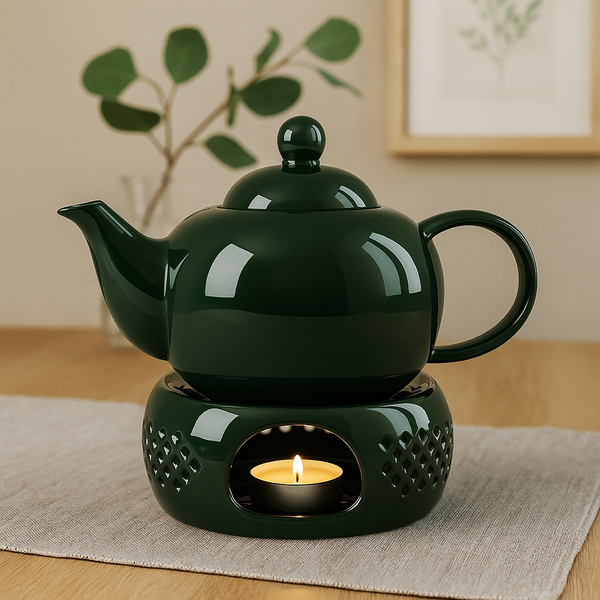 PODGRZEWACZ CERAMICZNY DO DZBNAKA CZAJNIKA NA ŚWIECZKĘ TEA LIGHT ZIELONY