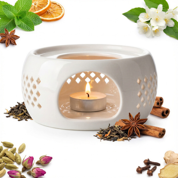 PODGRZEWACZ CERAMICZNY DO DZBNAKA CZAJNIKA NA ŚWIECZKĘ TEA LIGHT BIAŁY