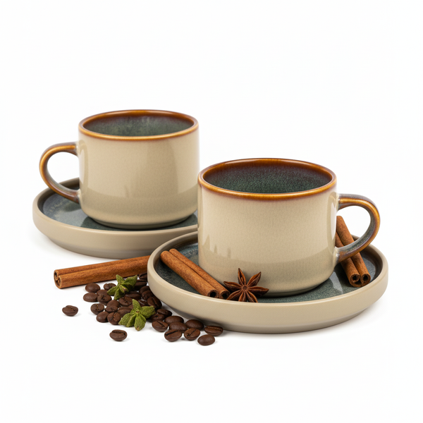 FILIŻANKI ZESTAW KAWOWY ZE SPODKAMI DO KAWY HERBATY 200 ML BEŻOWY Ø 8,5 CM