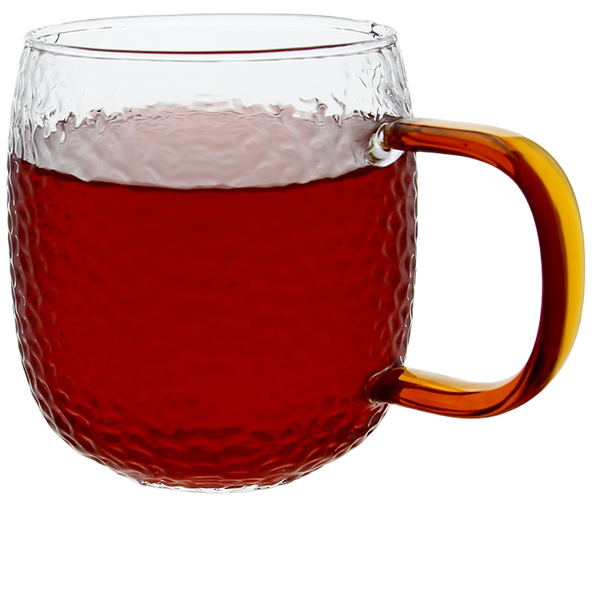 SZKLANKA KUBEK SZKLANY DO KAWY I HERBATY 330 ml. Z BURSZTYNOWYM UCHEM