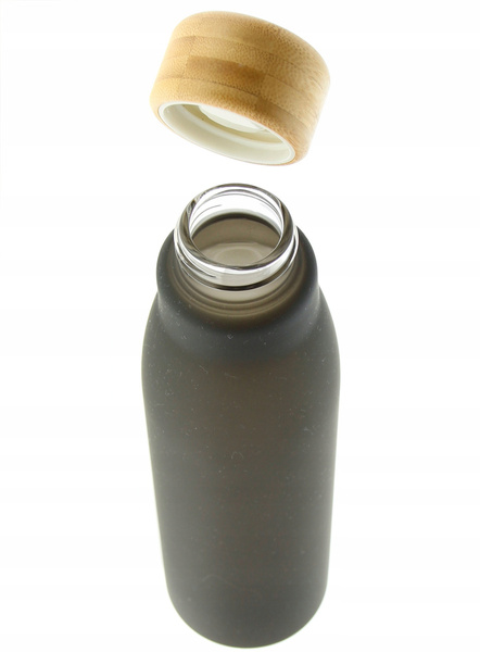 BUTELKA SZKLANA BIDON DO WODY NA SIŁOWNIE EKO 600 ML ZAKRĘTKA BAMBUSOWA