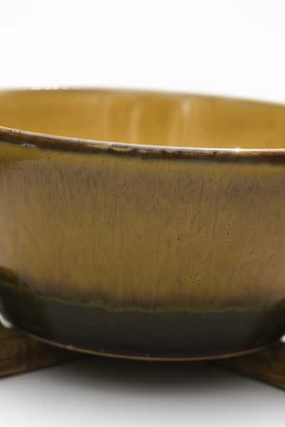 PÓLMISEK PATERA Z DREWNIANĄ POSTAWKĄ CERAMIKA DUŻY UNIKALNY WYGLĄD