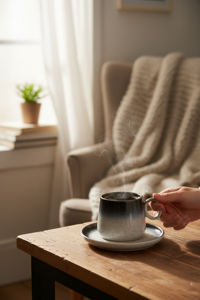 FILIŻANKA CERAMIKA 250 ML Z TALERZYKIEM LUNA LINE