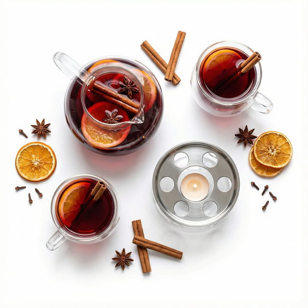 ZESTAW DO GRZANEGO WINA GRZAŃCA DZBANEK 1L FILIŻANKI x2 SZKŁO+ PODGRZEWACZ