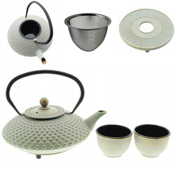 CZAJNIK ŻELIWNY 1,25L IMBRYK ZAPARZACZ DO HERBATY + 2x CZARKI + PODKŁADKA