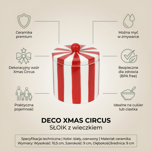 CUKIERNICA SŁOIK POJEMNIK Z PORCELANY CZERWONO-BIAŁY 10,5 CM DEKORACJA