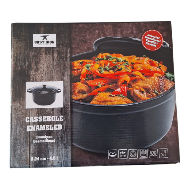 GARNEK ŻELIWNY 4.5L GAR SOLIDNY EMALIOWANY Z POKRYWKĄ CZARNY RONDELEK