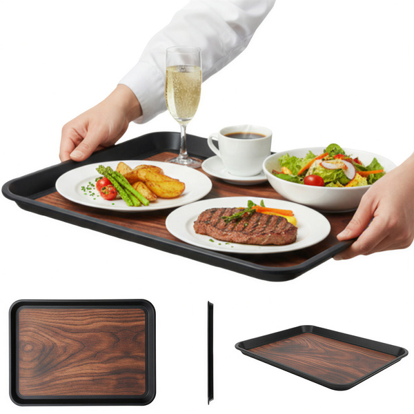 TACA KUCHENNA KELNERSKA ANTYPOŚLIZGOWA CZARNA PROSTOKĄT 45,5×35,5×2 CM