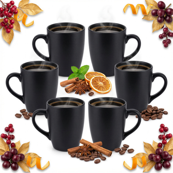 KUBEK x6 CZARNY KUBKI 300ml DO KAWY HERBATY