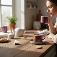 FILIŻANKI ZESTAW KAWOWY ZE SPODKAMI DO KAWY HERBATY 200 ml ŚLIWKOWE Ø 8,5cm