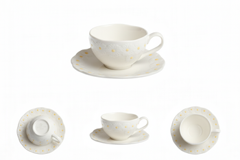 FILIŻANKA ZE SPODKIEM 250 ML DO KAWY HERBATY BIAŁA CERAMIKA DAISY LINE