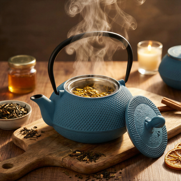 CZAJNIK ŻELIWNY IMBRYK 1.8L DUŻY TURKUSOWY DO HERBATY + ZAPARZACZ STALOWY