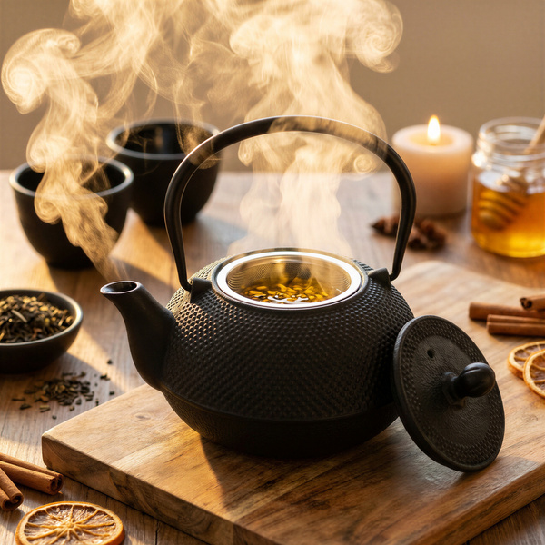 CZAJNIK ŻELIWNY ZAPARZACZ 1,8L Z ZESTAW 6 CZAREK DO HERBATY ZIÓŁ CZARNY