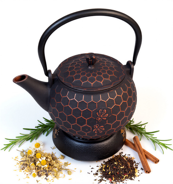 CZAJNIK ŻELIWNY IMBRYK 1,8L ZAPARZACZ DO HERBATY + PODGRZEWACZ + WIDELCZYK