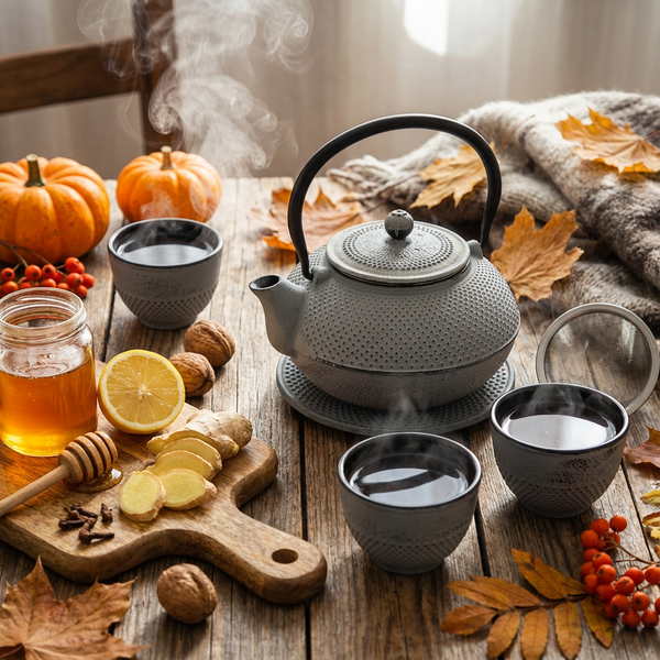 CZAJNIK ŻELIWNY 1,5L ZAPARZACZ DO HERBATY 4 CZARKI ZESTAW 5 ele NA PREZENT