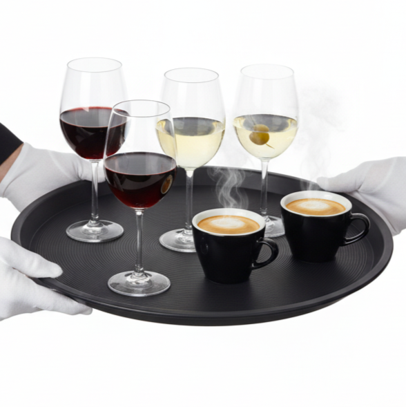 TACA KELNERSKA KUCHENNA ANTYPOSLIZGOWA CZARNA OKRĄGŁA 41 CM DO SERWOWANIA