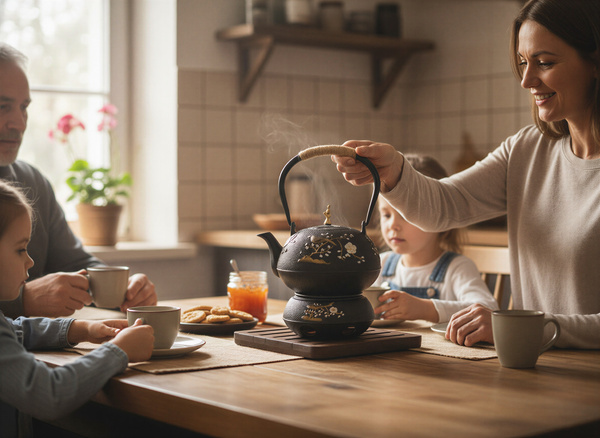 CZAJNIK ŻELIWNY 1L ZAPARZACZ DO HERBATY ZIÓŁ 2 CZARKI ŻELIWNE + PODGRZEWACZ