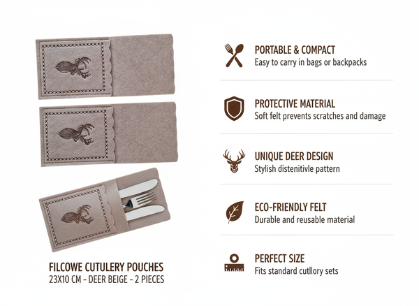 ETUI NA SZTUĆCE KIESZONKA DEKORACYJNA FILCOWA ZESTAW 2 SZT BEŻOWE 23X10 cm