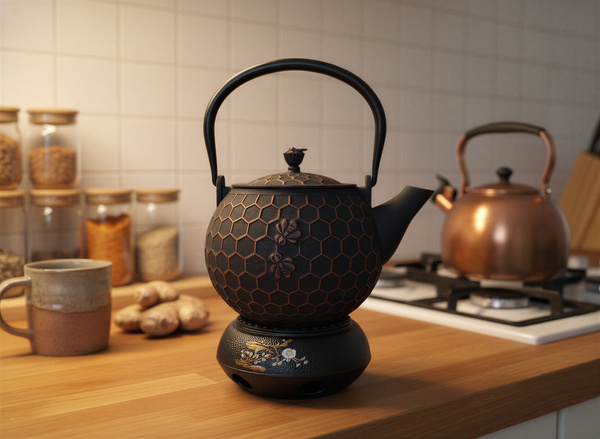 CZAJNIK ŻELIWNY IMBRYK 1,8L ZAPARZACZ DO HERBATY + PODGRZEWACZ + WIDELCZYK