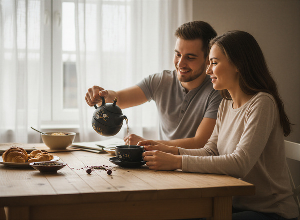 ZAPARZACZ FILIŻANKA SPODEK 0,4L ZESTAW CZARNY ŻELIWNY DO HERBATY PTASZEK