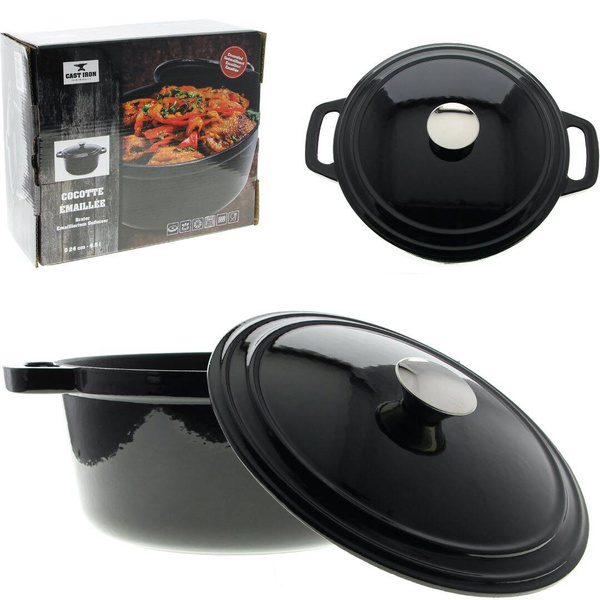 GARNEK ŻELIWNY 4.5L EMALIOWANY Z POKRYWKĄ GAR CZARNY RONDELEK SOLIDNY