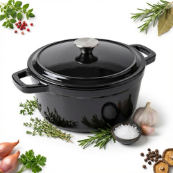 GARNEK ŻELIWNY 4.5L GAR SOLIDNY EMALIOWANY Z POKRYWKĄ CZARNY RONDELEK