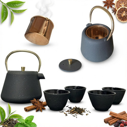 CZAJNIK IMBRYK ŻELIWNY 1L ZAPARZACZ SITKO STAL DO HERBATY +4 CZARKI ŻELIWNE