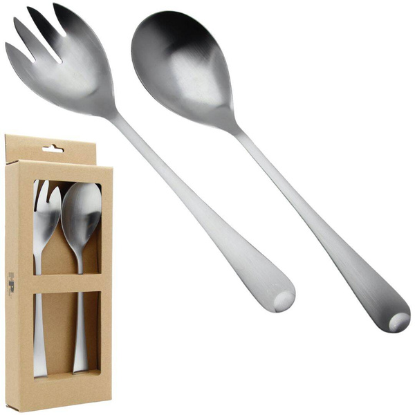 ŁYŻKI DŁUGIE SZTUĆCE DO SAŁAT SAŁATEK WIDELEC ŁYŻKA ZESTAW 2SZT SREBRNE