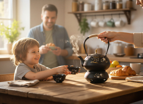 CZAJNIK ŻELIWNY 1L ZAPARZACZ DO HERBATY ZIÓŁ 2 CZARKI ŻELIWNE + PODGRZEWACZ
