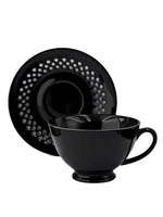 FILIŻANKA CERAMICZNA CZARNA 260ml ZE SPODKIEM AŻUROWYM DO KAWY HERBATY