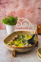 PÓLMISEK PATERA Z DREWNIANĄ POSTAWKĄ CERAMIKA DUŻY UNIKALNY WYGLĄD