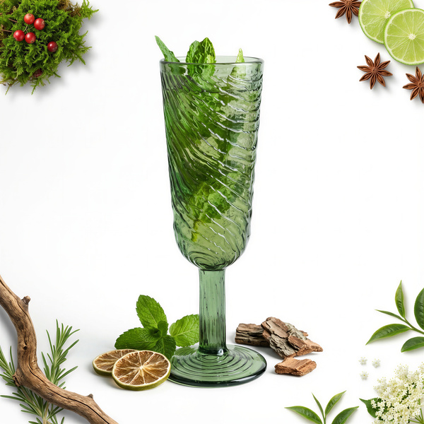 KIELISZEK DO SZAMPANA SZKLANY WZÓR PLASTRA DREWNA ARBRE ZIELONY DESIGN