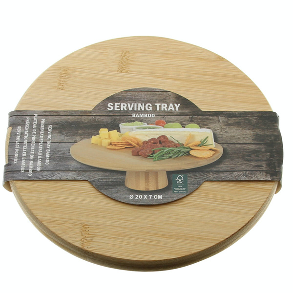 PATERA TALERZ NA CIASTO PRZEKĄSKI OWOCE 20 cm BAMBUSOWA DREWNIANA NA NODZE