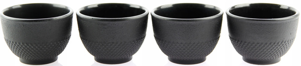 FILIŻANKI CZARKI ŻELIWNE ZESTAW DLA 4 OSOB DO HERBATY I ZIÓŁ 100 ml CZARNE